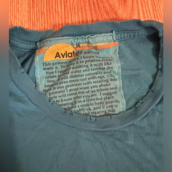 Aviator Nation Tee shirt two tone blue diagonal stitch size Medium - Picture 11 of 11